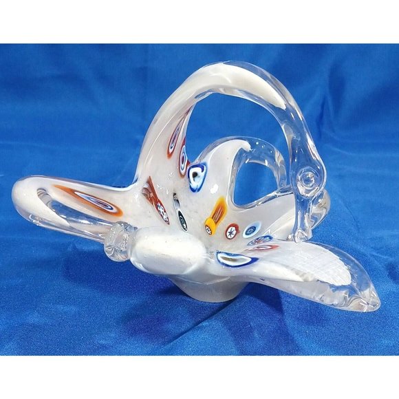 8" Murano Italy 🦢  Millefiori Art Glass Swan Sculpture Basket Dish Rainb - Picture 2 of 8